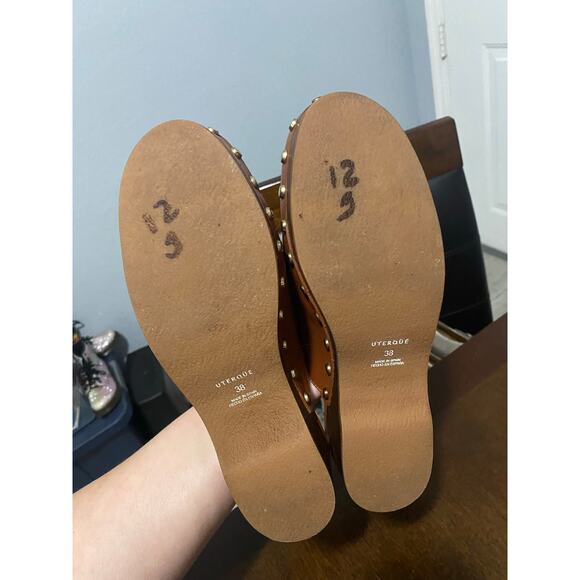 Uterque Brown Leather Clogs Slip On Shoes Sz 38 / 7.5 Boho - Picture 7 of 9